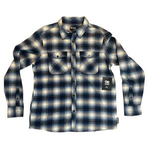 NWT Men’s Outdoor Research Navy and Cream Plaid Shirt Size Large